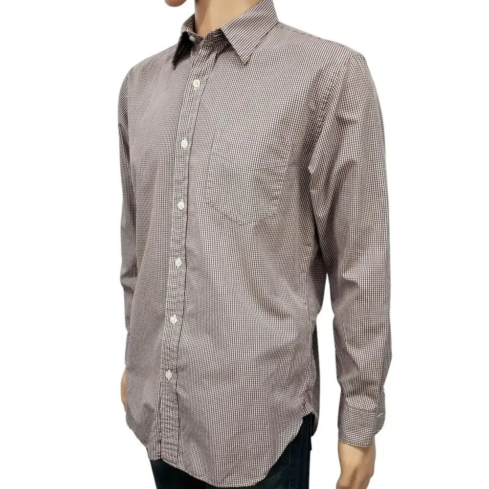 J. CREW Dress Shirt Gingham Micro Check Burgundy 80s 2 Ply 100% Cotton 15-15.5 M